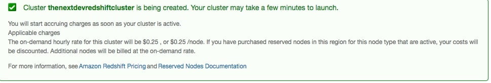 AmazonRedshiftTutorial Launch Cluster Confirmation